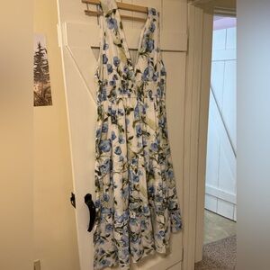 Abercrombie & Fitch White and Blue Floral Midi Dress
